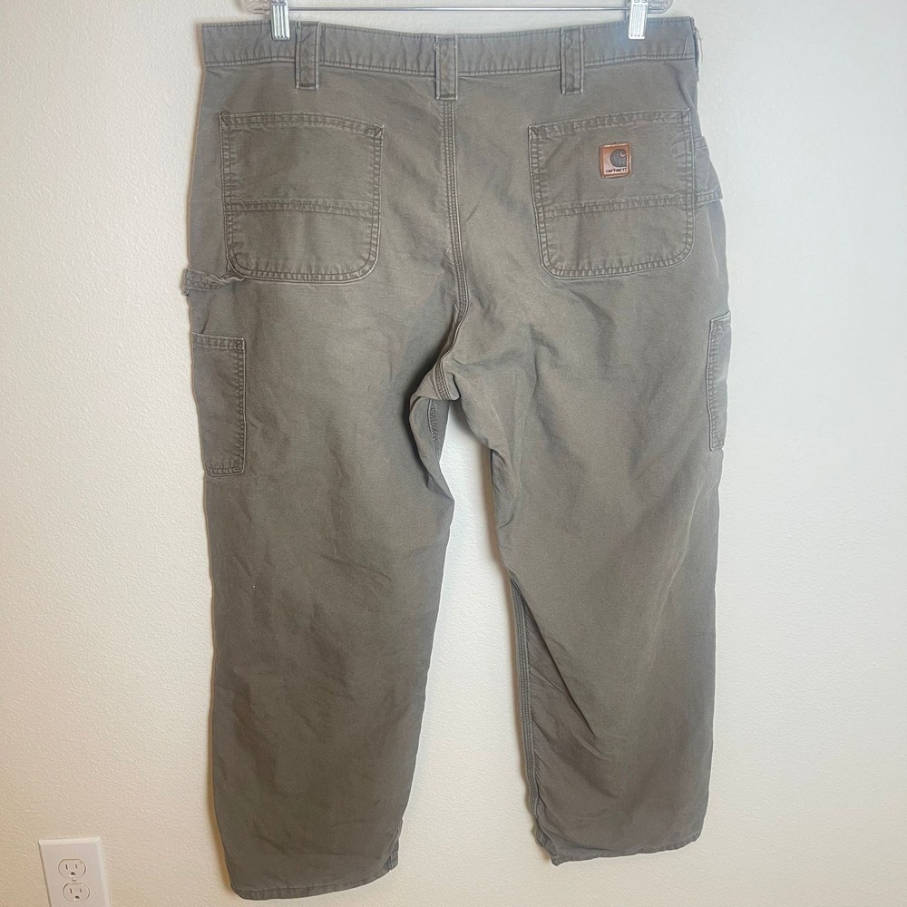 Carhartt Mens Work Pants Khaki Relaxed Fit Dungaree Utility Carpenter 40x28 - Picture 1 of 9